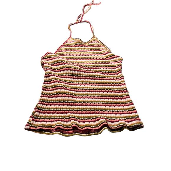 AE American Eagle Women's Striped Ribbed Halter Crop Top Multi Color Size Medium - Picture 2 of 15